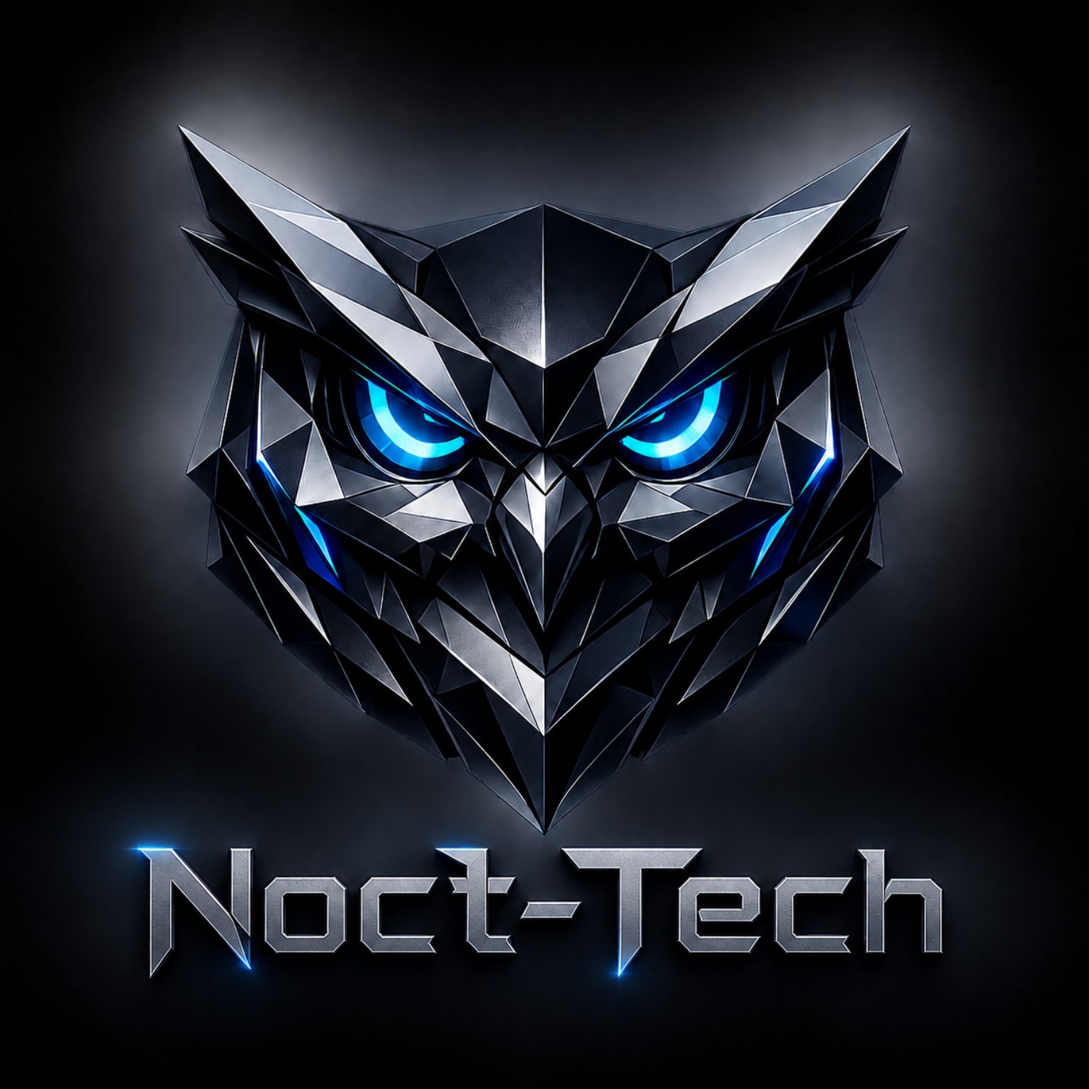 Noct-Tech’s approved metallic 3D owl with electric-blue eyes